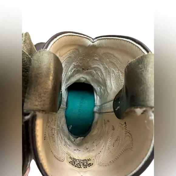 Old West Boys Brown Cowboy Boots 13.5 - Picture 8 of 12